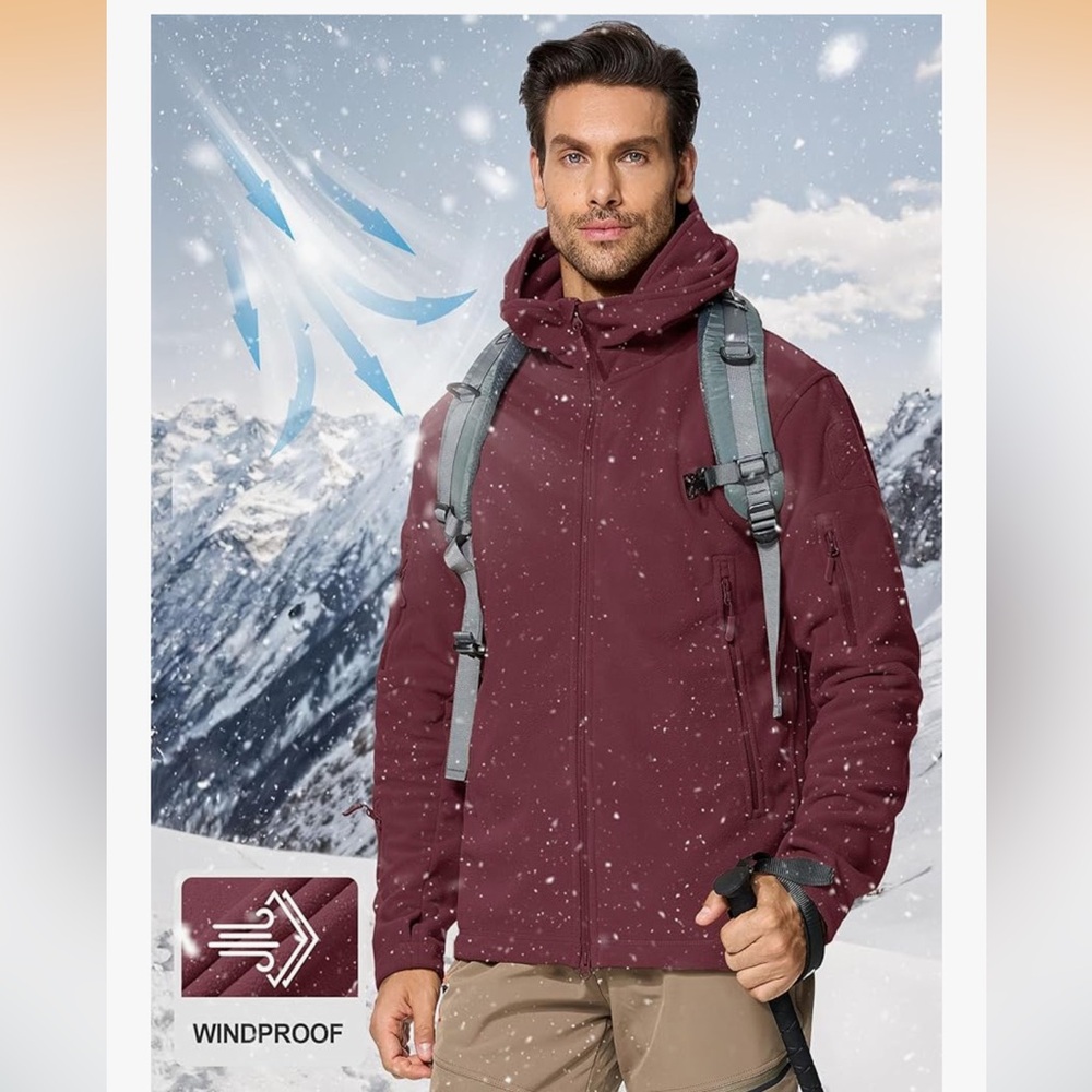 Men's Burgundy Fleece Jacket size M heavy weight zip up pockets #outdoors #gorp